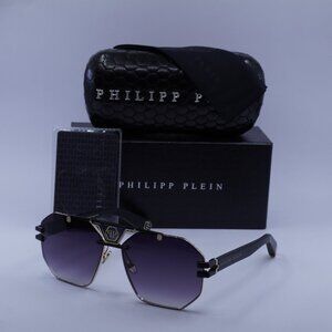 Philipp Plein SPP077M 0302 Aviator Sunglasses – Black/Gold/Grey